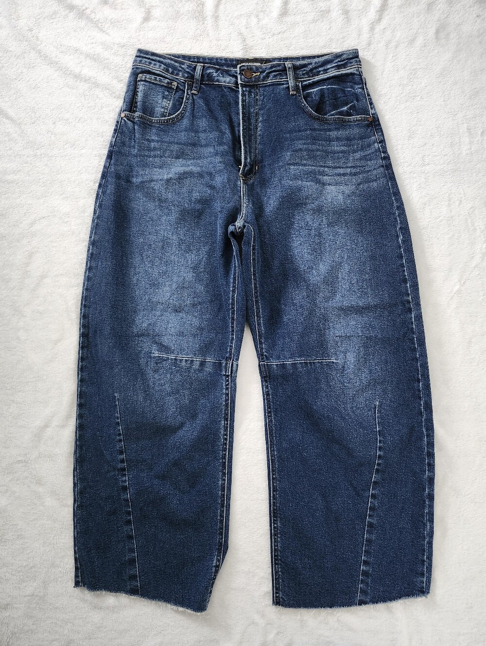 JUST BLACK DENIM Barrel Jeans Loose Baggy Indie Sleeze Minimalist Sz 31 Raw Hem